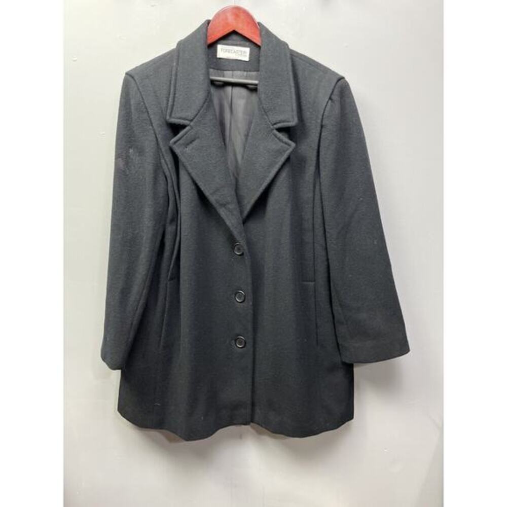 Forecaster of Boston Womens Black Wool Single Breasted Trench Coat Size 16
